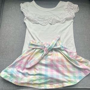 Rainbow Plaid Skirt with White Top-24 Months